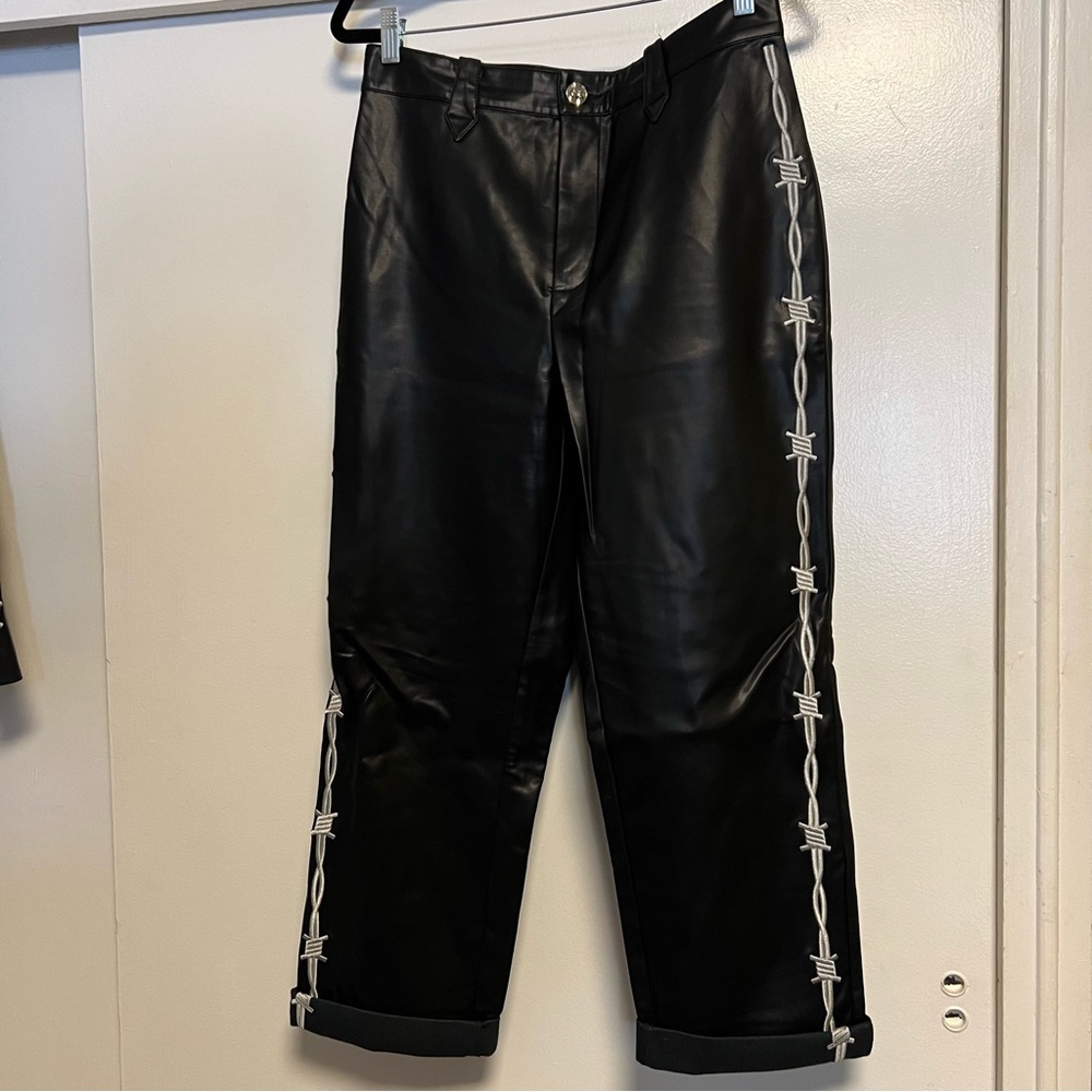Fashion Brand Company - Pammy Faux Leather Pants. Barbwire embroidery